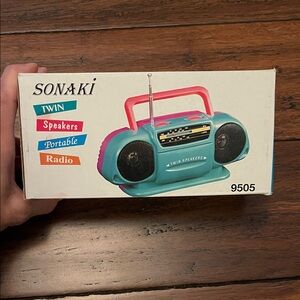 Twin Speakers Boombox - Pink and Blue